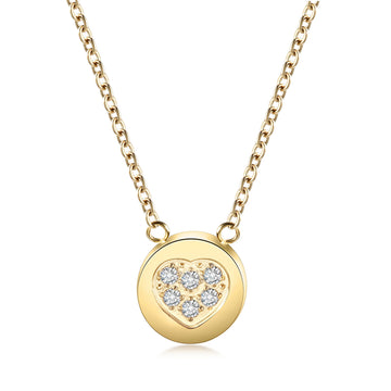 CZ Heart Shaped Disc Pendant Necklace